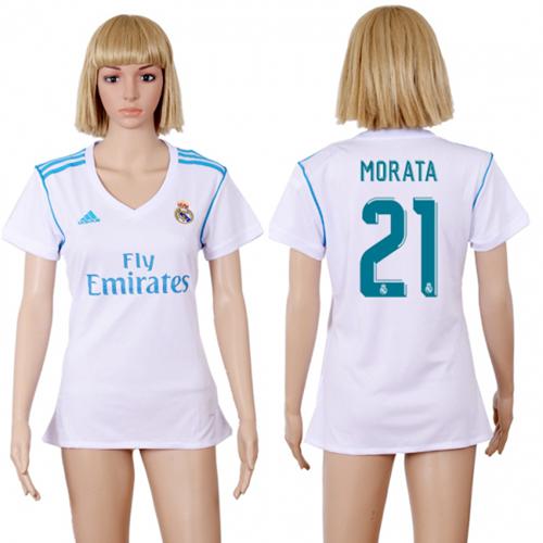 Women's Real Madrid #21 Morata Home Soccer Club Jersey - Click Image to Close